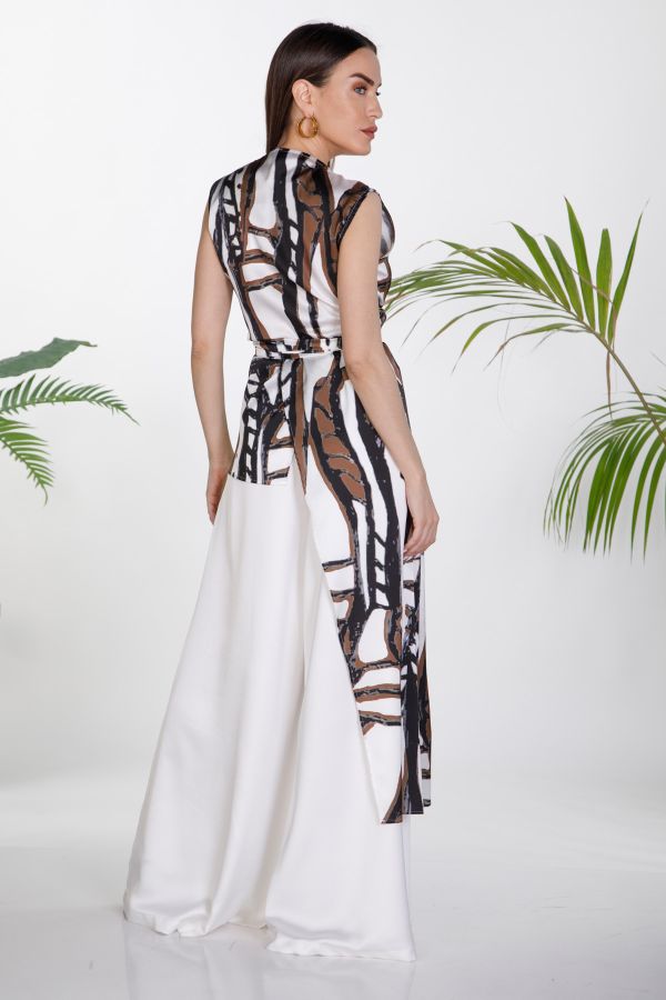 Satin wrap tunic with abstract print