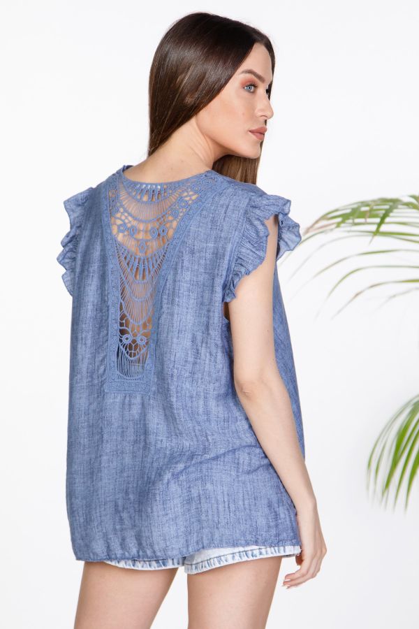 Μπλούζα με βολάν και broderie πλάτη