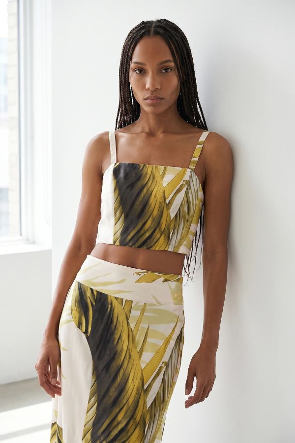 Μπλούζα crop top σατέν εμπριμέ με δέσιμο