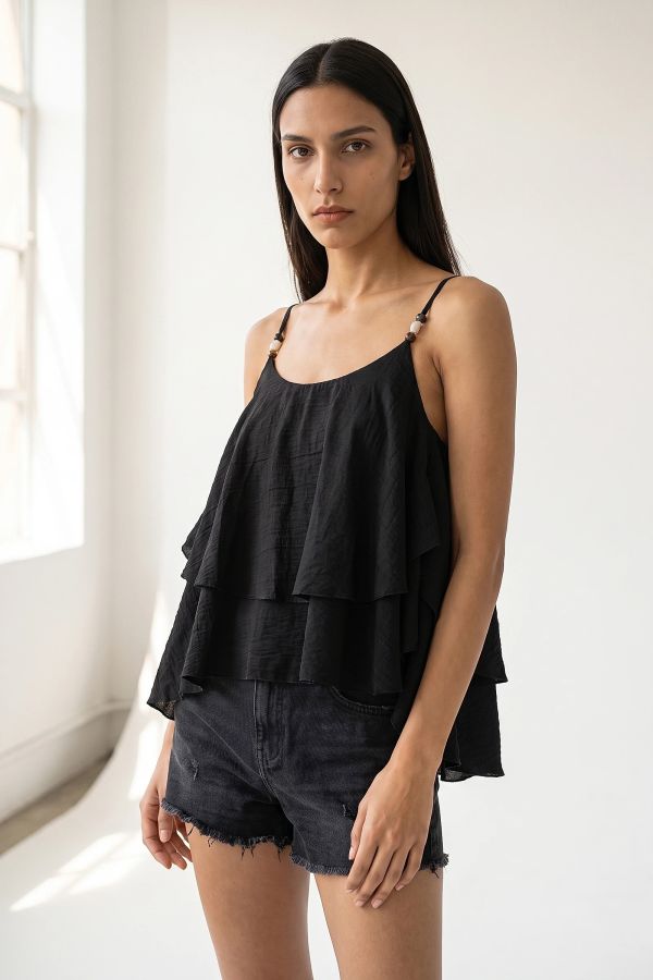 Μπλούζα crop top με βολάν και χάντρες