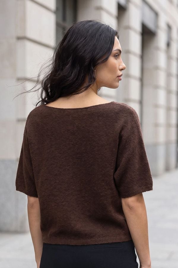 Πλεκτή oversized μπλούζα με V λαιμόκοψη