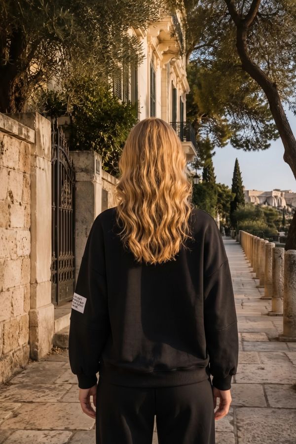 Ασύμμετρη μπλούζα με μακρύ μανίκι - ΜΑΥΡΟ