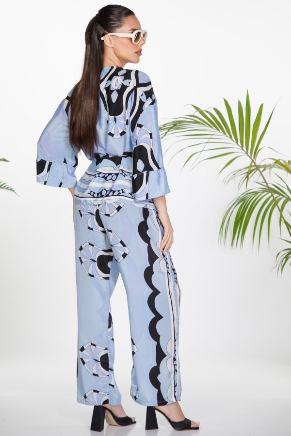 Boho co-ord wrapped blouse and trousers