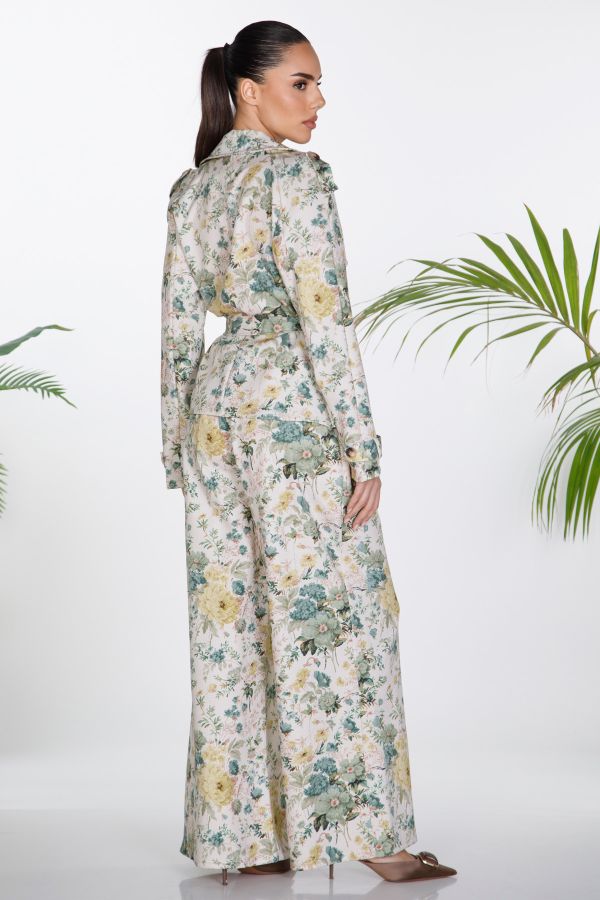 Floral blazer set with belt and pants