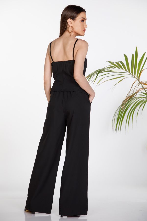 Blouse with lace detail and high-waisted trousers set