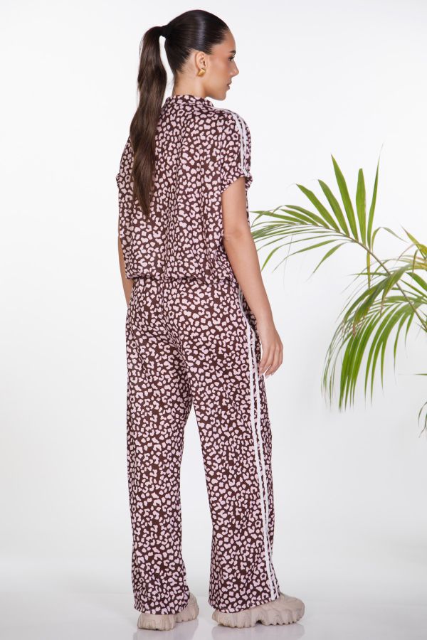 Leopard short-sleeve cardigan set with pants