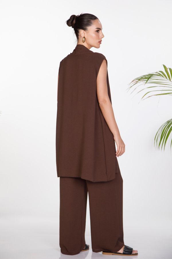 Sleeveless kimono and wide-leg trousers set