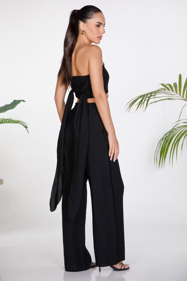 Strapless top and wide-leg trousers set