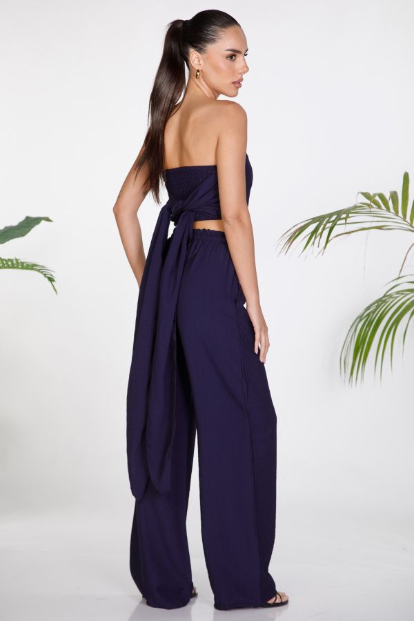 Strapless top and wide-leg trousers set