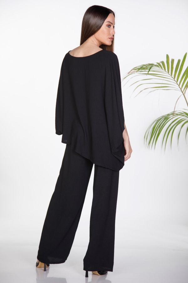 Σετ ασύμμετρη oversize μπλούζα με κολιέ και παντελόνι