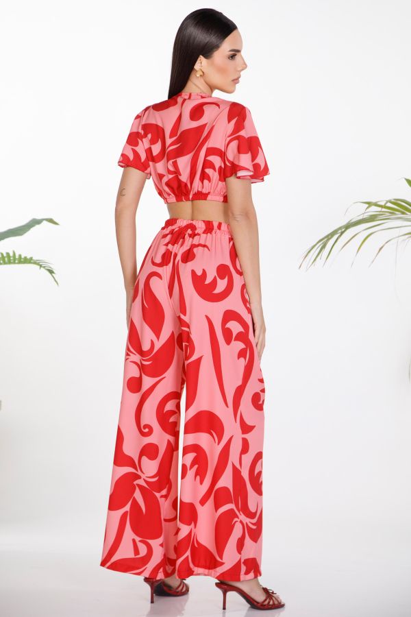 Printed crop top and trousers set