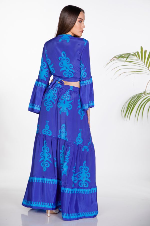 Boho σετ με μάξι φούστα και crop top που δένει
