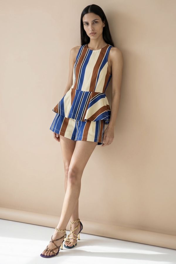 Striped sleeveless top and shorts set