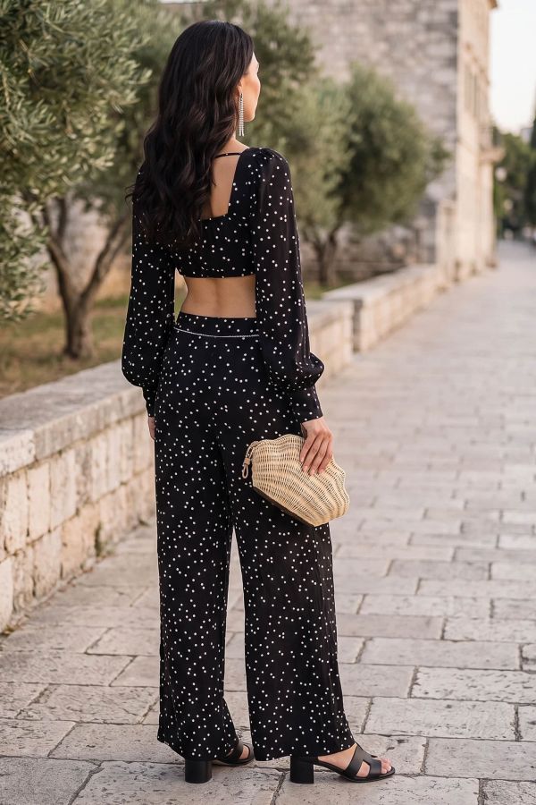 Σετ πουά μπουστo με βάτες, cups & παντελόνι με λάστιχο