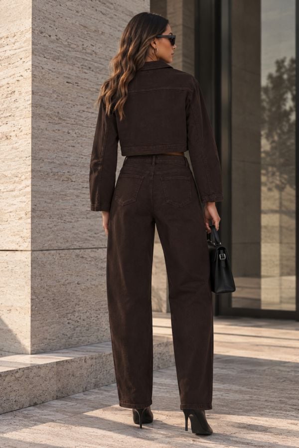 Denim σετ με cropped biker jacket & barrel παντελόνι