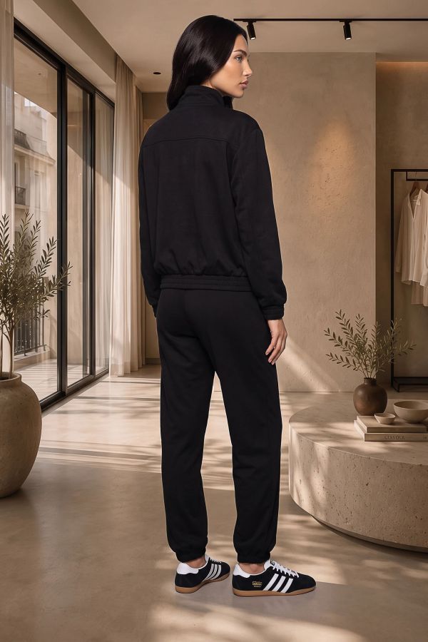 Σετ Japanese suede με ρίγες & παντελόνι με λάστιχο στο τελείωμα - ΜΑΥΡΟ