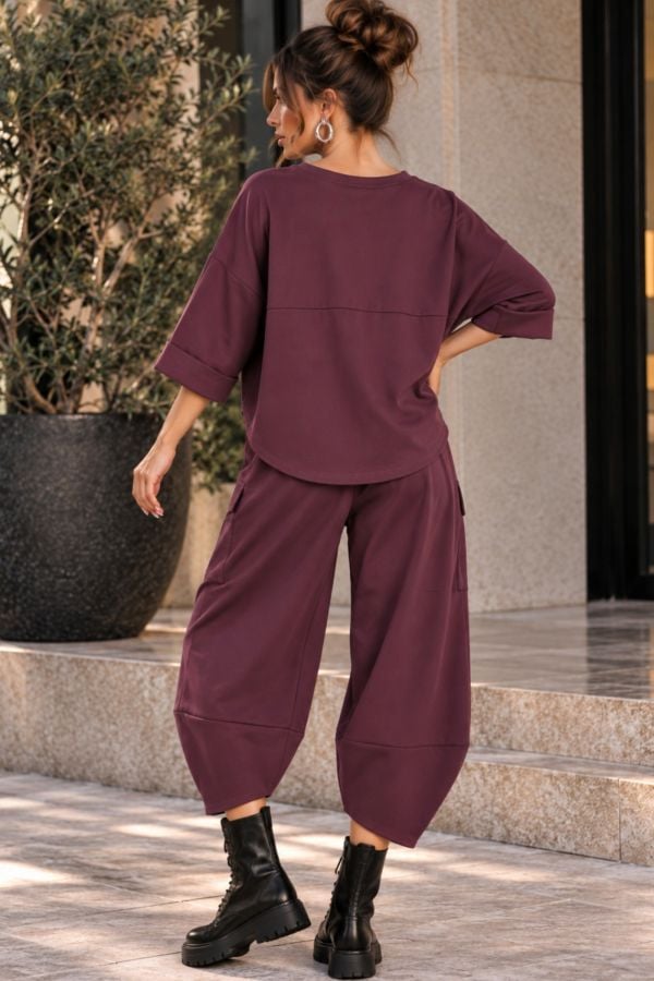Σετ oversize μπλούζα & ασύμμετρο παντελόνι με λάστιχο στη μέση - ΒΥΣΣΙΝΙ