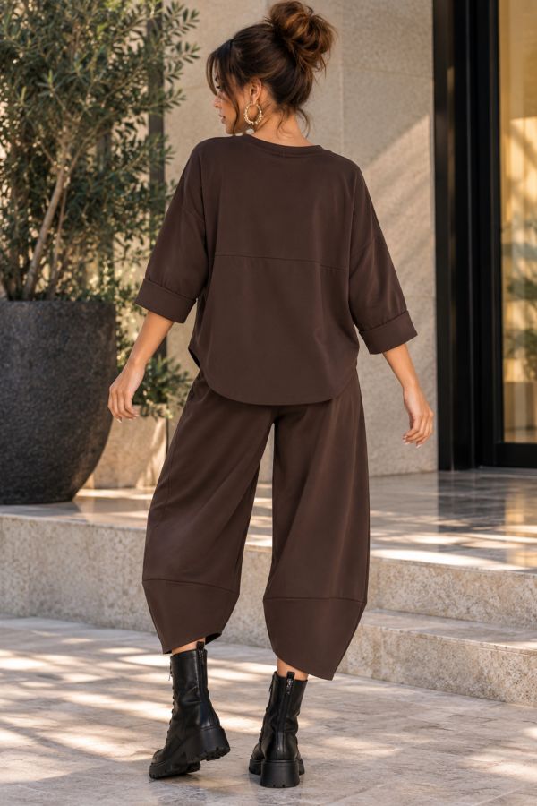 Σετ oversize μπλούζα & ασύμμετρο παντελόνι με λάστιχο στη μέση - ΚΑΦΕ