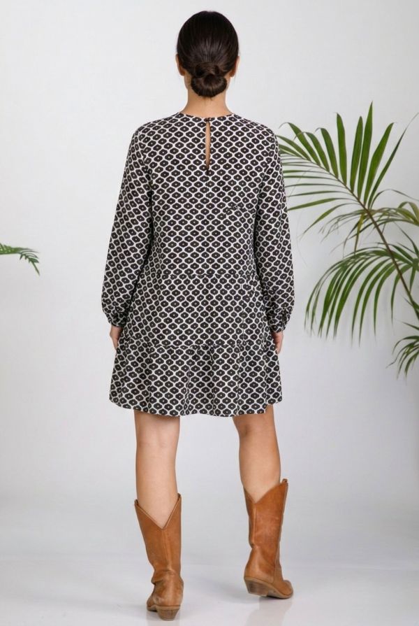Mini boho printed dress with ruffle hem