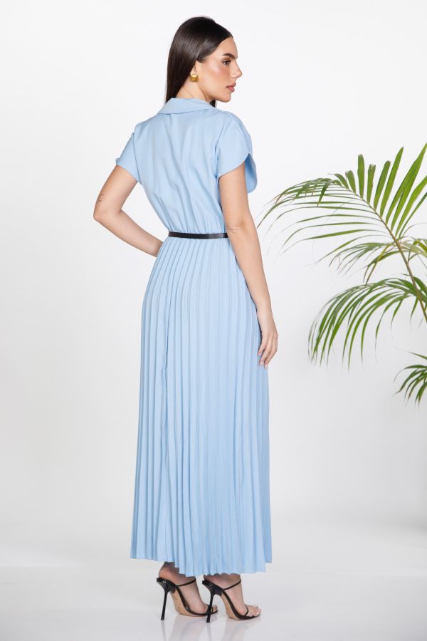 Maxi pleated dress with belt