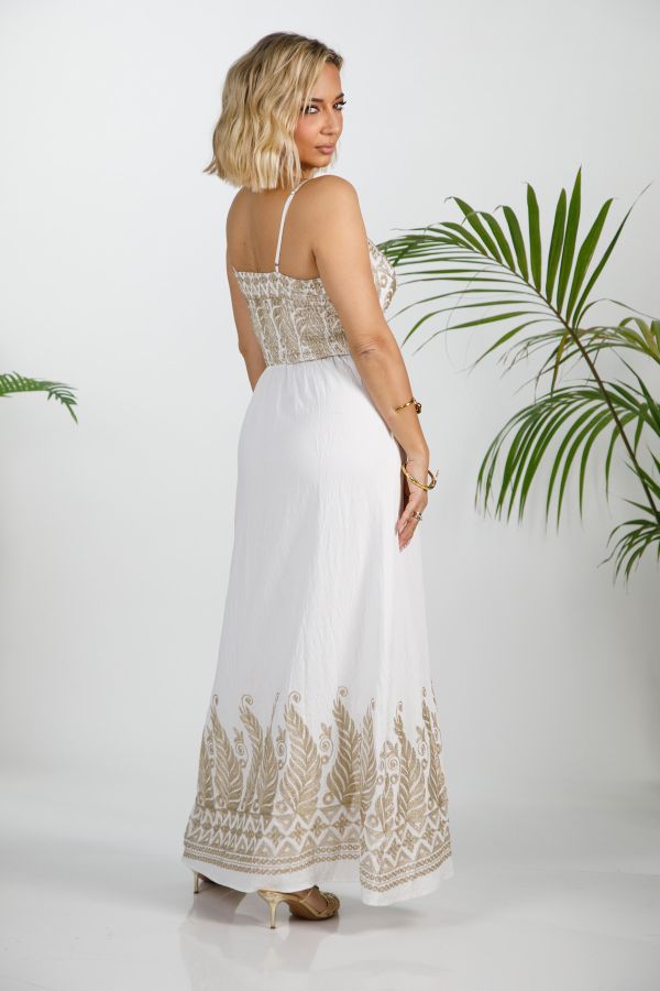 Maxi boho dress with gold embroidery