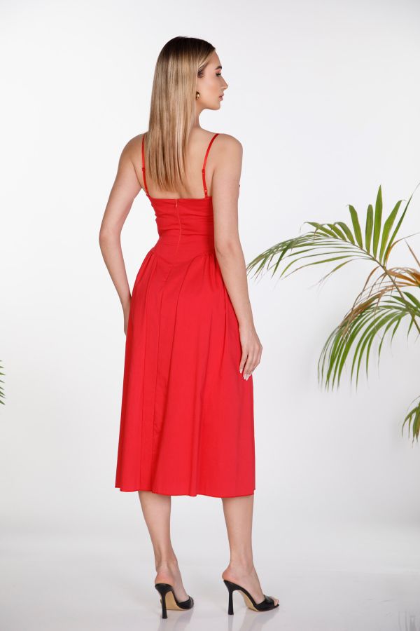 Midi corset-style dress with spaghetti straps