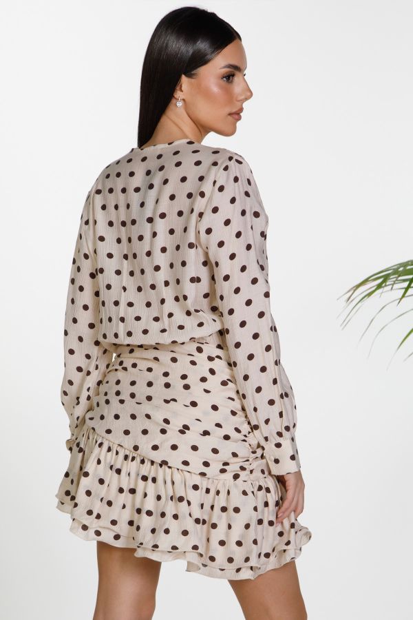 Mini polka dot wrap dress with ruffles