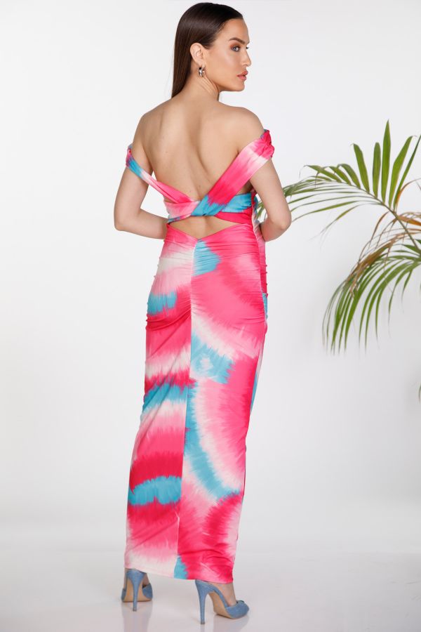 Maxi dress with cowl neck and back cutout