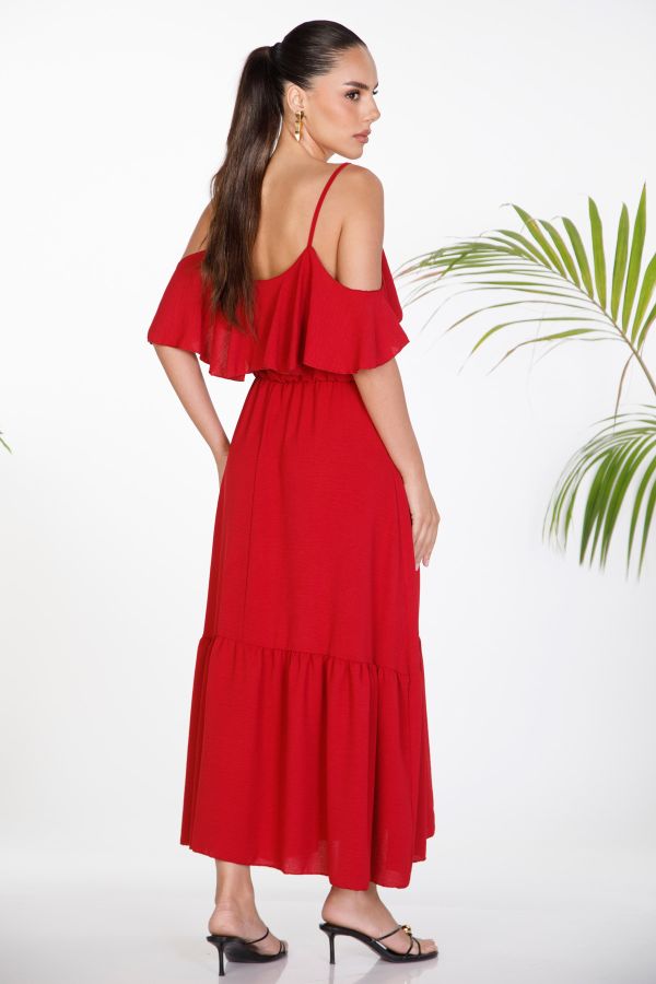 Maxi dress with ruffles and cold-shoulder design