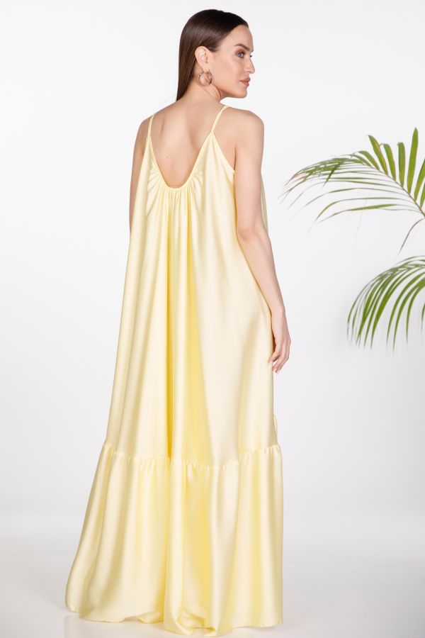 Satin maxi dress with ruffles