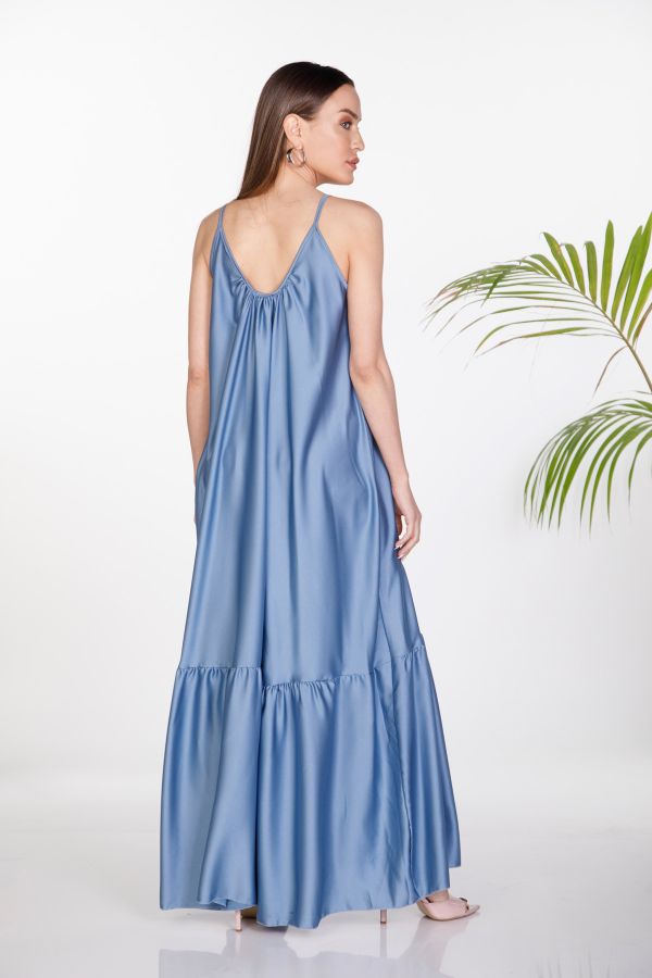 Satin maxi dress with ruffles