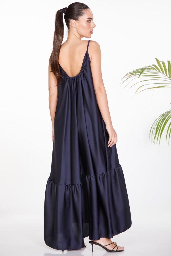Satin maxi dress with ruffles