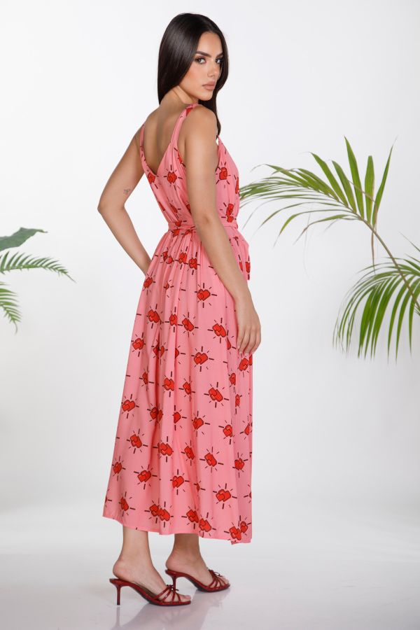 Heart print maxi dress with straps