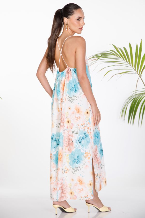 Floral maxi dress with criss-cross back
