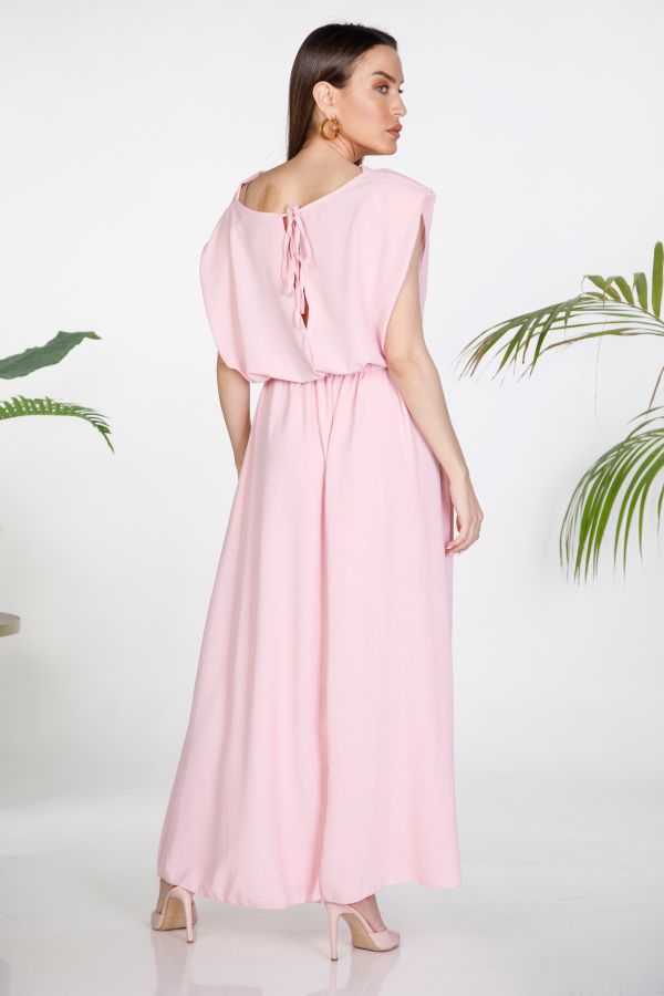 Maxi sleeveless dress with shoulder pads and belt