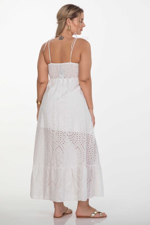 Maxi broderie dress with tie straps