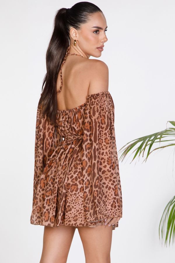 Mini cold-shoulder dress with halter neck
