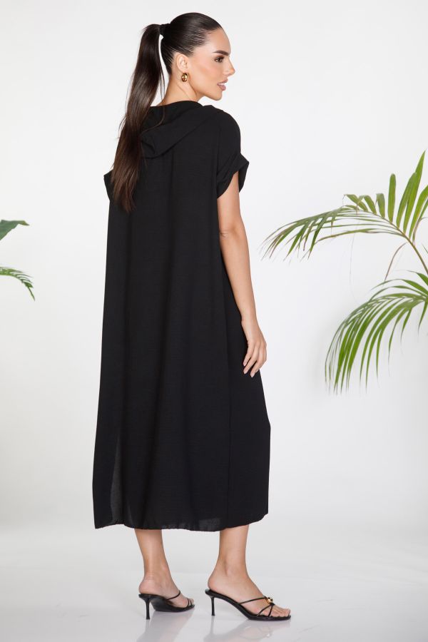Maxi hooded dress with side slits