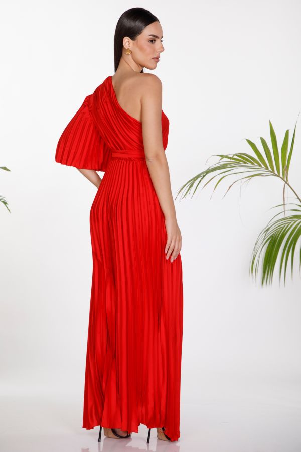 One shoulder pleated maxi dress