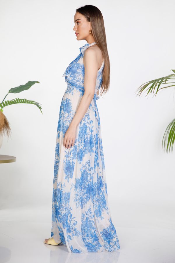 Floral halter maxi dress with lurex details
