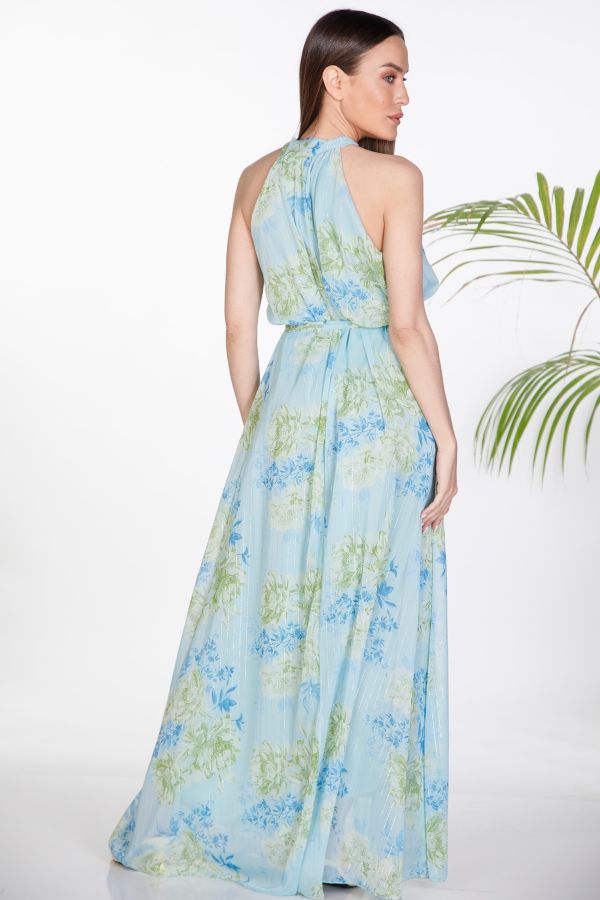 Floral halter maxi dress with lurex details