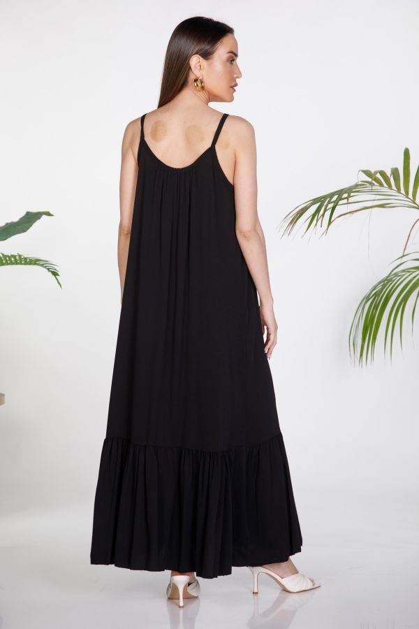 Maxi strappy dress with ruffle hem