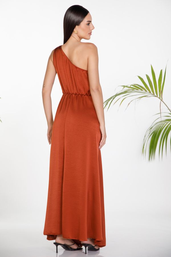 One-shoulder satin dress with side ruching