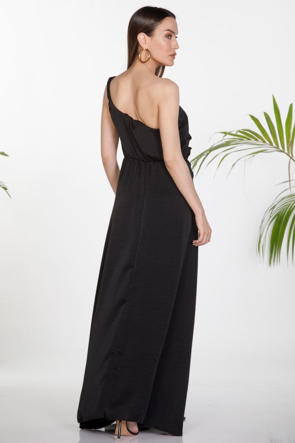 One-shoulder satin dress with side ruching