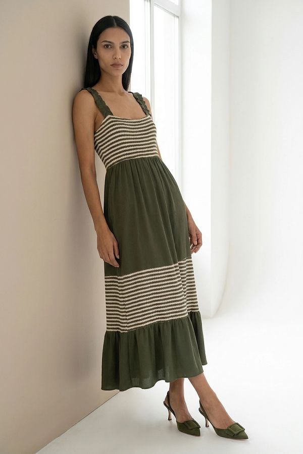 Striped detailed maxi dress with ruching