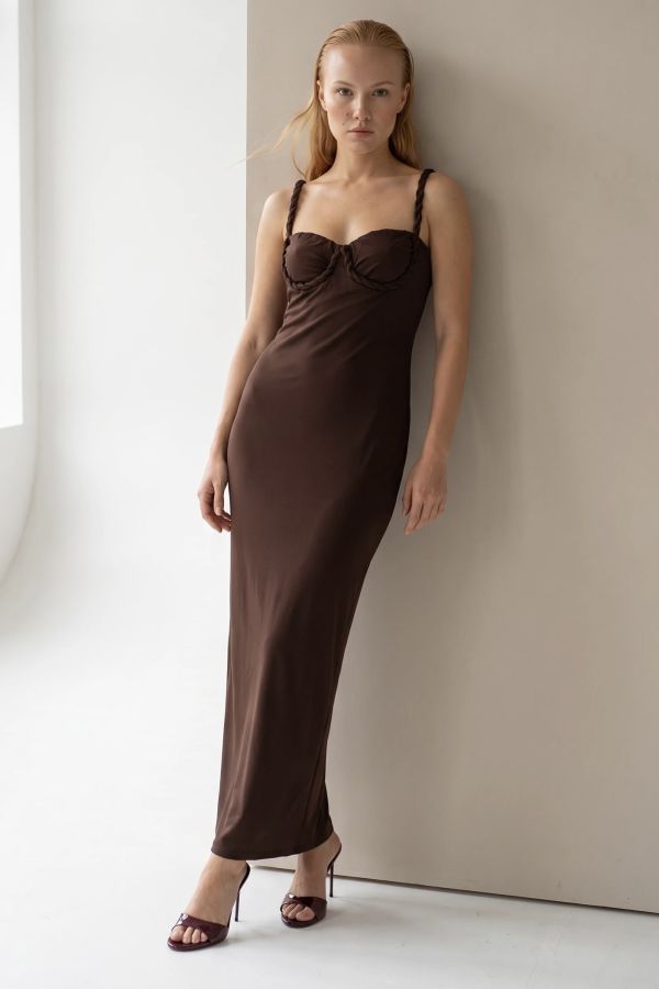Μάξι slip φόρεμα με μπούστο bustier και πλεκτές τιράντες