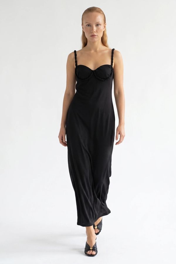 Μάξι slip φόρεμα με μπούστο bustier και πλεκτές τιράντες