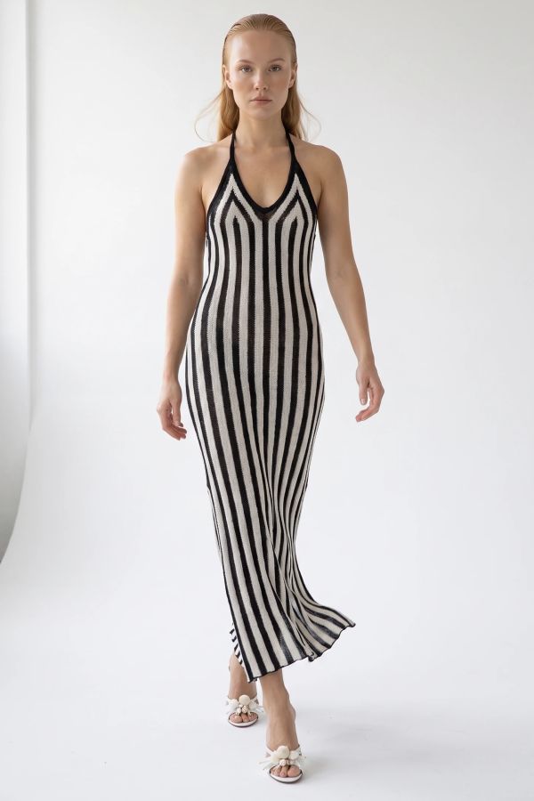 Ριγέ beachwear μάξι φόρεμα halter