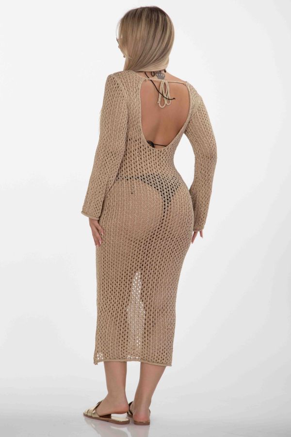 Open-knit maxi beach dress with metallic detail