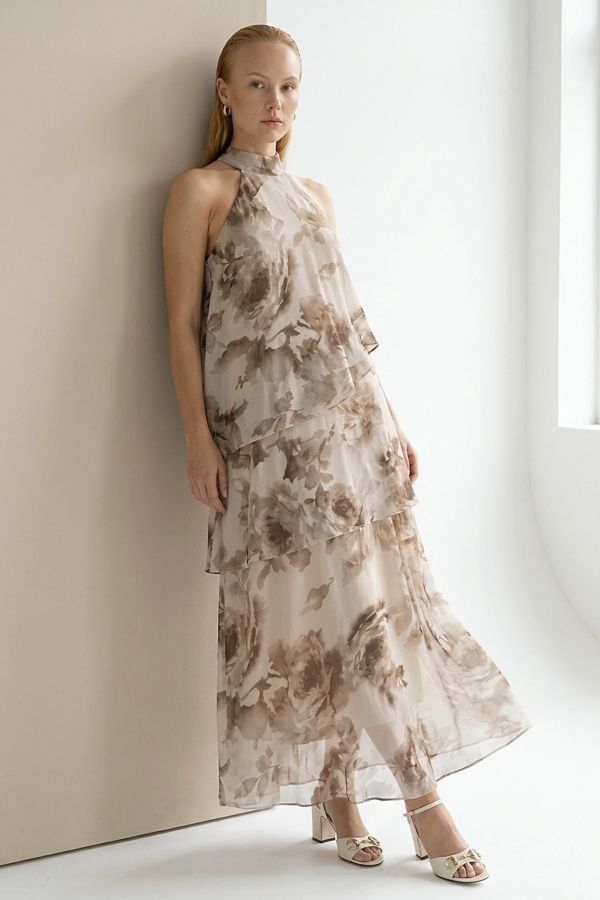 Long floral chiffon halter dress